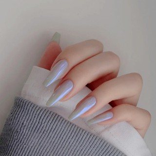 (Hàng Mới Về) Móng Tay Giả Màu Cầu Vồng Xanh Dương + Vàng Chống Nước Có Thể Tháo Rời