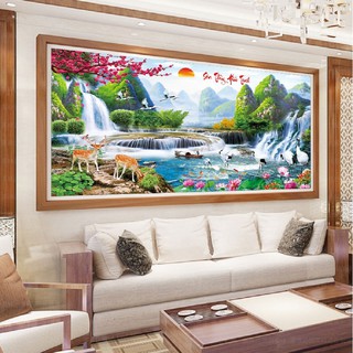 Tranh thêu chữ phập phong cảnh Sơn thủy hữu tình ( Thêu kín )