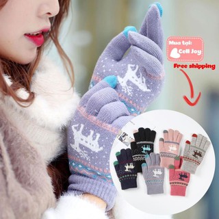 Găng tay len Christmas Patterns cảm ứng màn hình điện thoại chất len dày cho mùa đông siêu cute - ch712