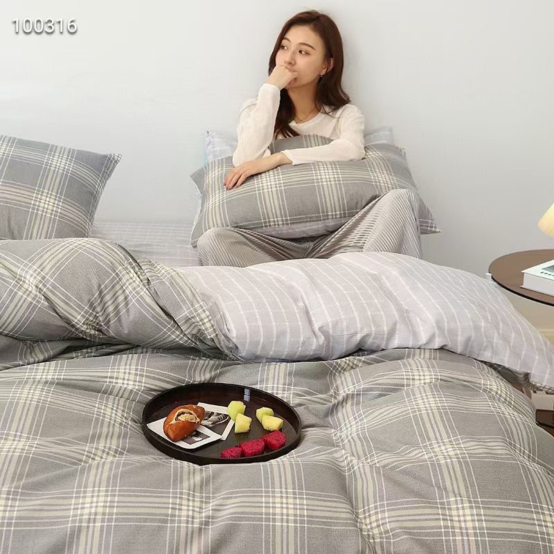 Bộ chăn ga gối Cotton Organic M2T BEDDING phong cách Hàn Quốc hiện đại đủ kích thước - COTTON Kẻ ô vuông Xám