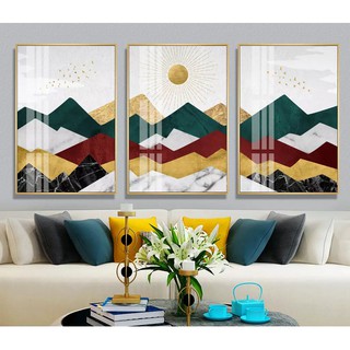 Tranh bộ treo tường tráng gương Công nghệ mới bộ 3 cảnh núi non nghệ thuật phong cách hiện đại Tipo_0217_TG