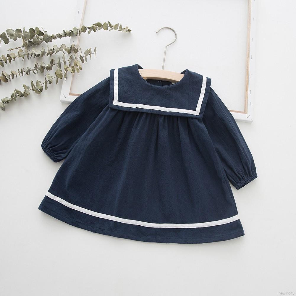 Đầm Tay Dài Màu Trơn Thiết Kế Xinh Xắn Cho Bé Gái