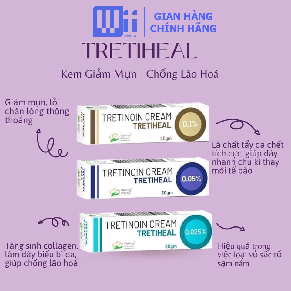 Tretiheal - Tretinoin Cream USP Kem giảm mụn, chống lão hóa 20g [ CHÍNH HÃNG ]