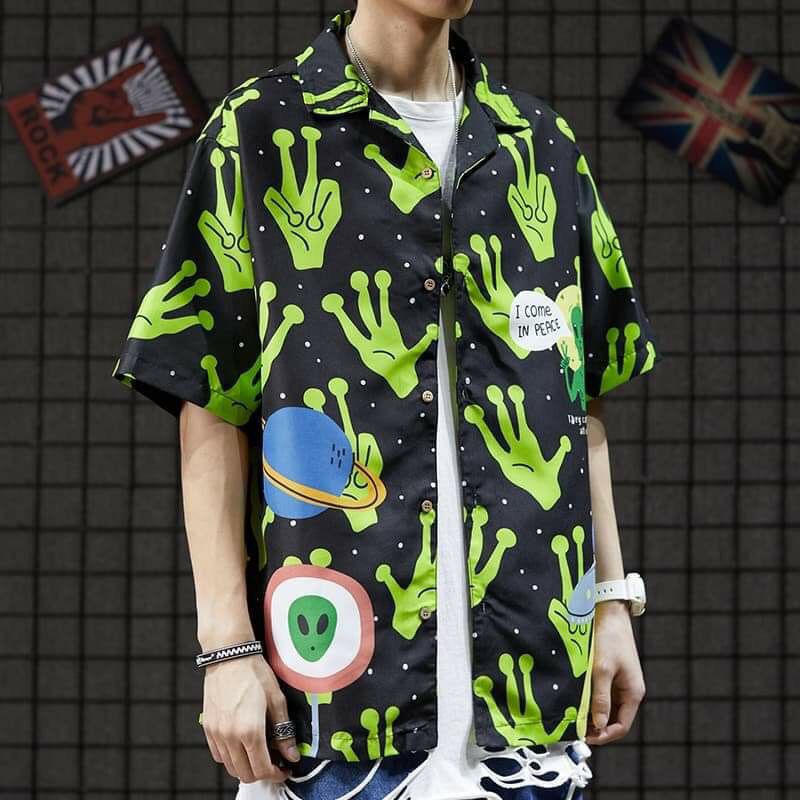 Áo Sơ Mi Tay Ngắn Unisex Cổ Bẻ Phông Cách Hàn Quốc Freesize