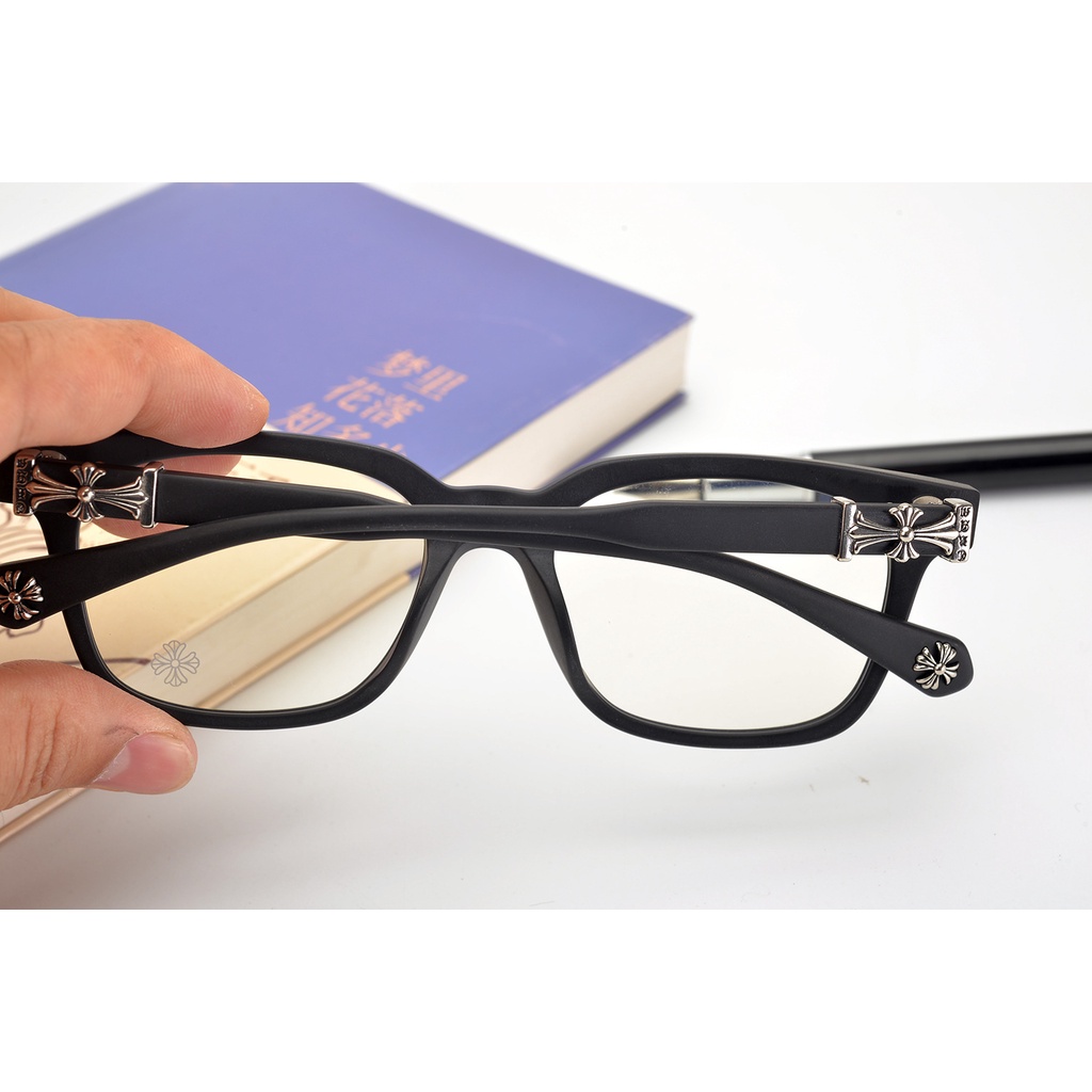 Kính mắt Chrome hearts cao cấp nam nữ thời trang , gọng vuông bản hoa nhỏ họa tiết thời trang Q60