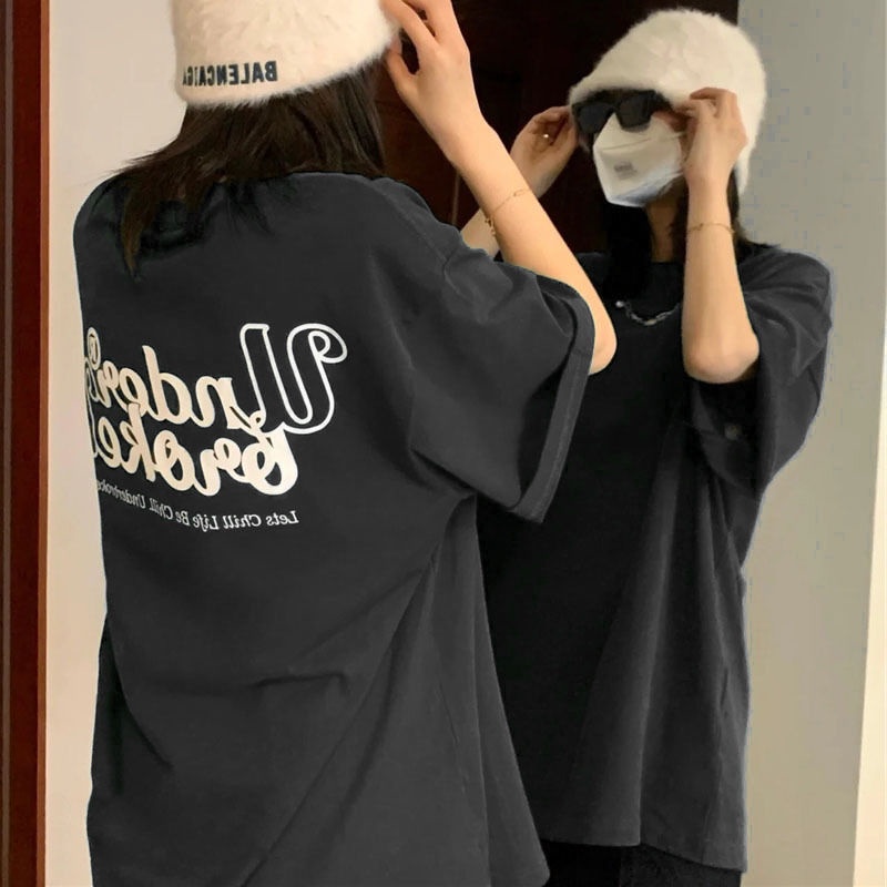 Áo Thun COZOK Ngắn Tay Dáng Rộng In Họa Tiết Vintage Hàn Quốc