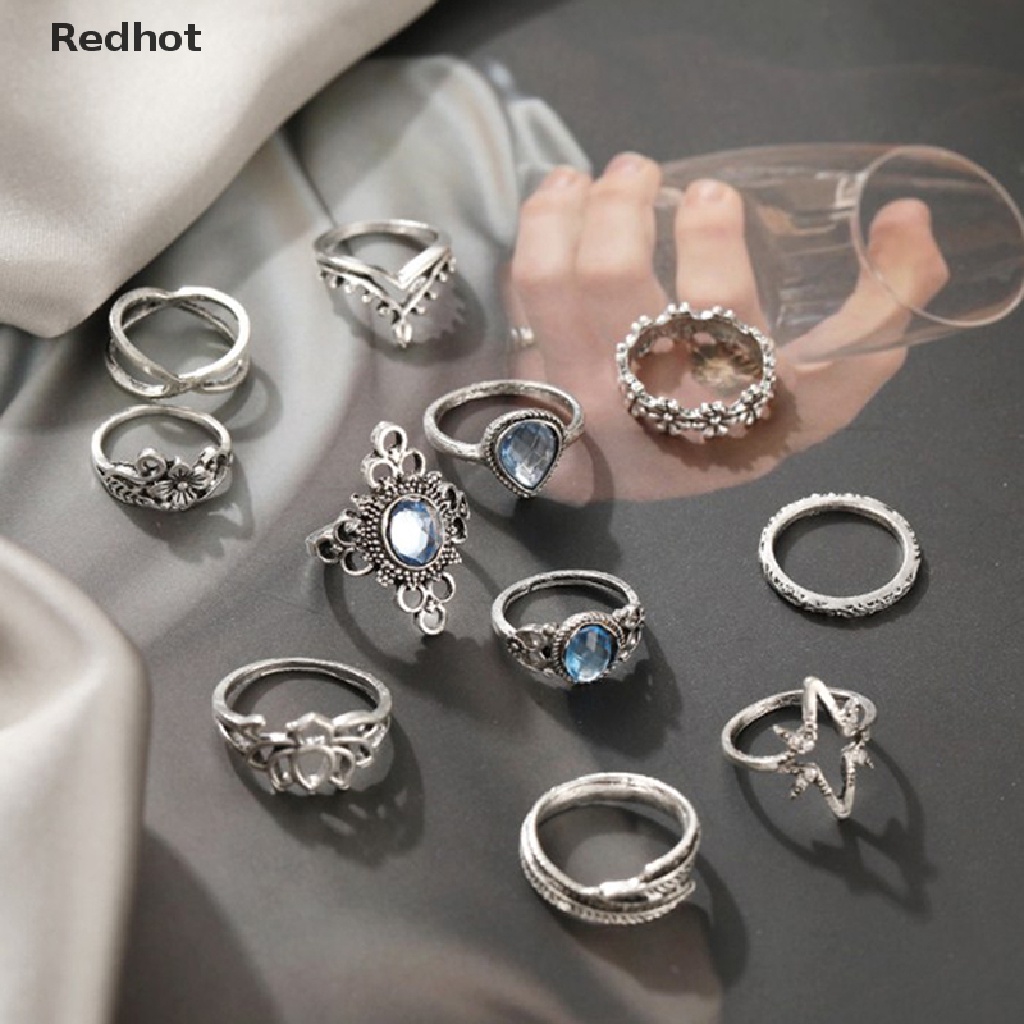 Bộ 11 Nhẫn Đeo Đốt Ngón Tay Đính Đá Phong Cách Retro