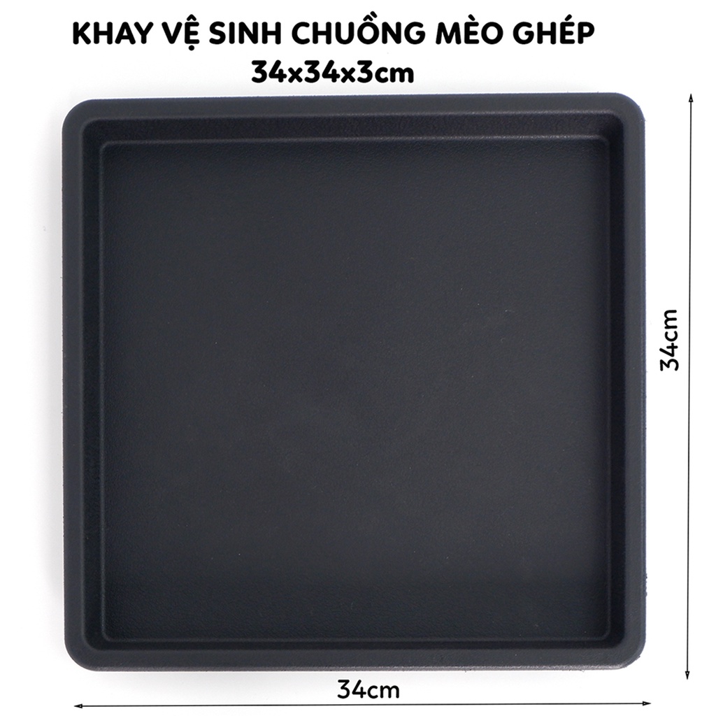 Khay vệ sinh chuồng chó mèo vuông bằng nhựa vừa chuồng lắp ghép kích thước 34x34x4cm Lapeta