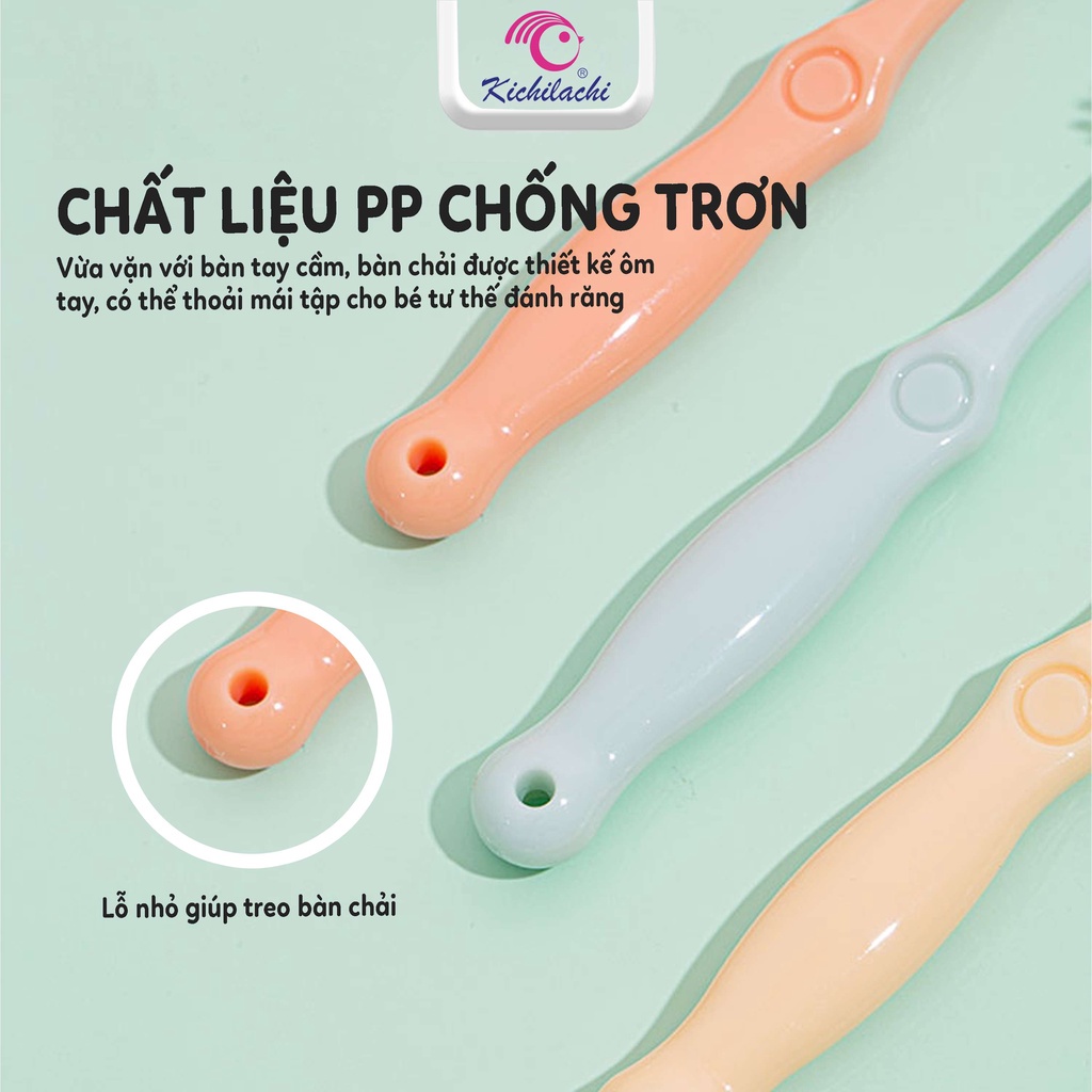 Set 3 Bàn Chải Đánh Răng Kichi Sợi Tơ Siêu Mềm Mịn Cho Bé