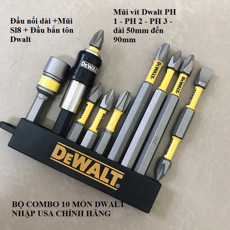 Bộ Mũi Vít DeWalt 10 món Chính Hãng USA Có Từ