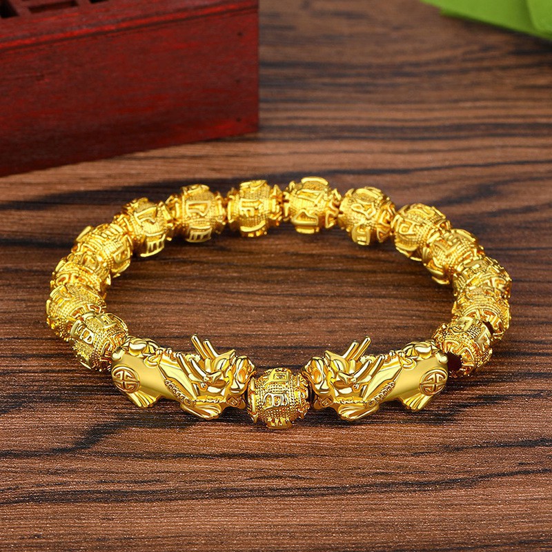 Suxinjewelry/Vòng tay Pixiu vàng 3D cho nam,Vòng tay hạt Phật giáo