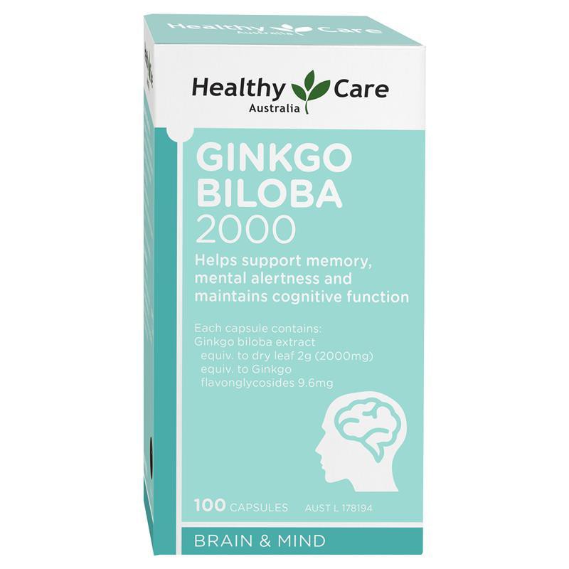Viên uống bổ não Healthy Care Ginkgo Biloba 2000 100 Capsules | Thế Giới Skin Care