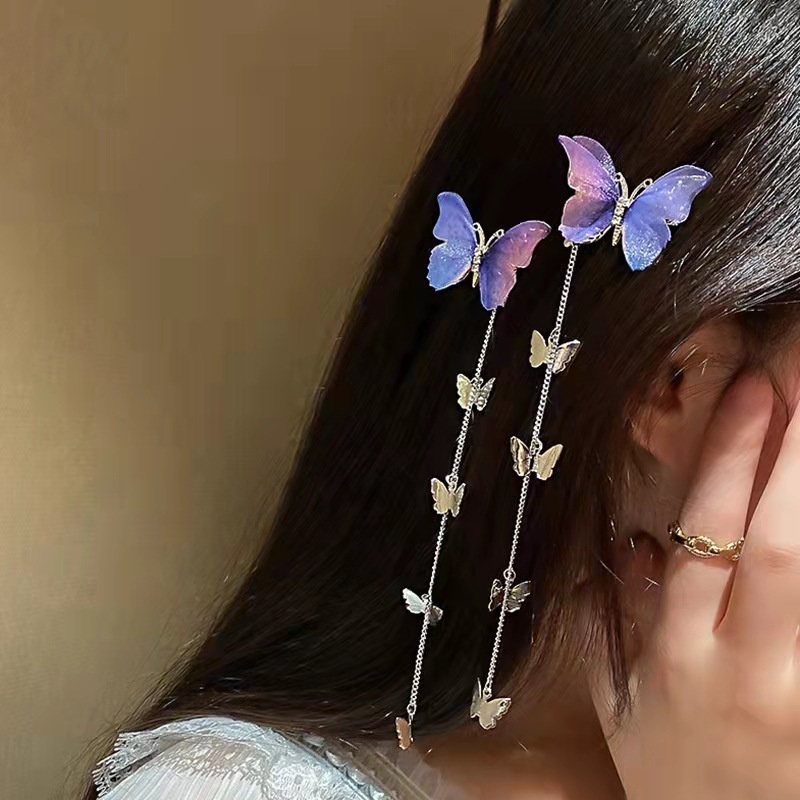 Kẹp Tóc Hình Bướm Phối Tua Rua Phong Cách Lãng Mạn