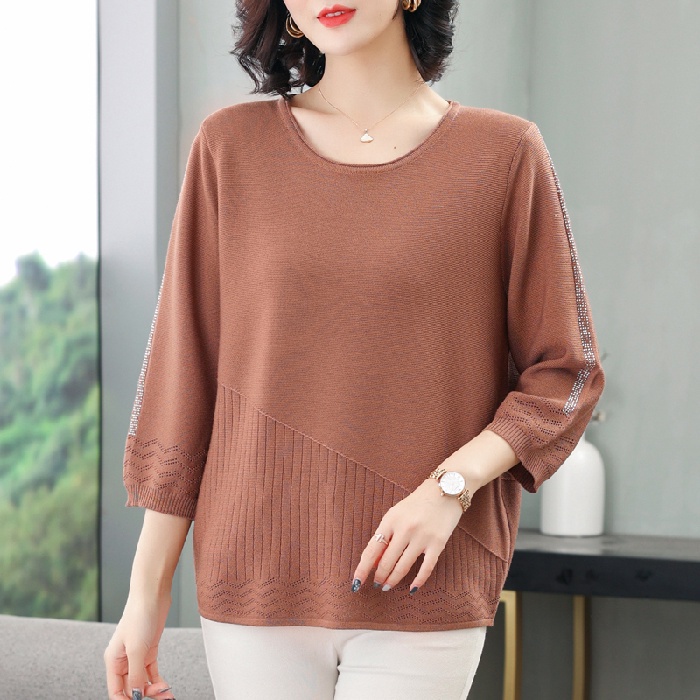 Áo thun lụa lạnh tay 3/4 dáng rộng cỡ lớn thời trang dành cho phụ nữ trung niên