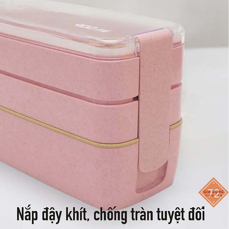 Hộp Cơm Lúa Mạch 3 Tầng Tặng Muỗng, Nĩa cực đẹp , hộp cơm văn phòng tiện dụng nhiều tầng [HỌP CƠM LUNCH]