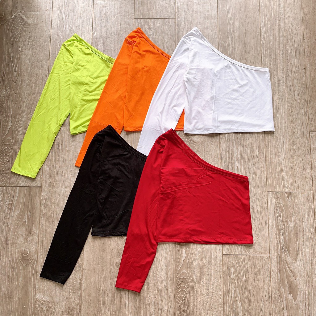Áo croptop lệch trơn 1 tay dạng ngắn cực sexy tôn dáng