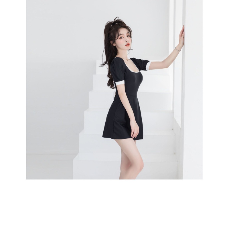 Bộ Đồ Bơi Một Mảnh Màu Trơn Đính Nơ Phong Cách Hàn Quốc Dễ Thương Dành Cho Nữ
