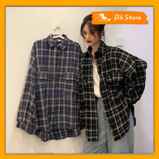 Sơ mi kẻ caro nữ dáng rộng lồng đèn tay bồng Ulzzang đủ 3 màu RÔ STORE SM03