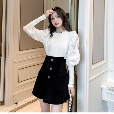 Chân váy nhung tăm dáng ngắn hàng QC vạt lệch Okella CV017 | BigBuy360 - bigbuy360.vn