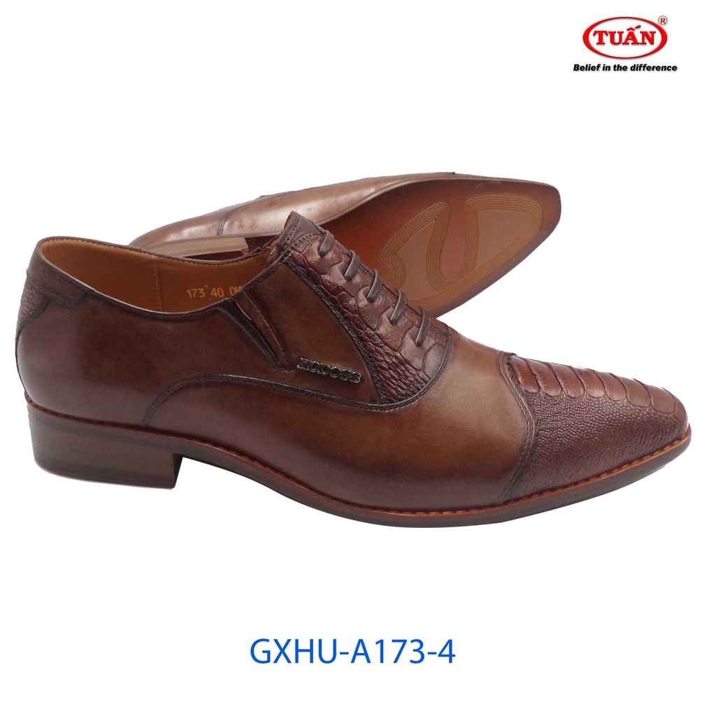 Giày nam cao cấp da ĐÀ ĐIỂU đế DA khâu thủ công Handmade thương hiệu Tuấn GXHU-173