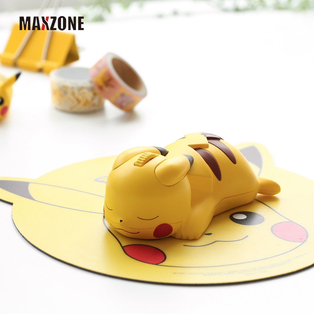 Maxzone Thảm Lót Chuột Bluetooth Không Dây Hình Pikachu Đáng Yêu Cho PC Laptop