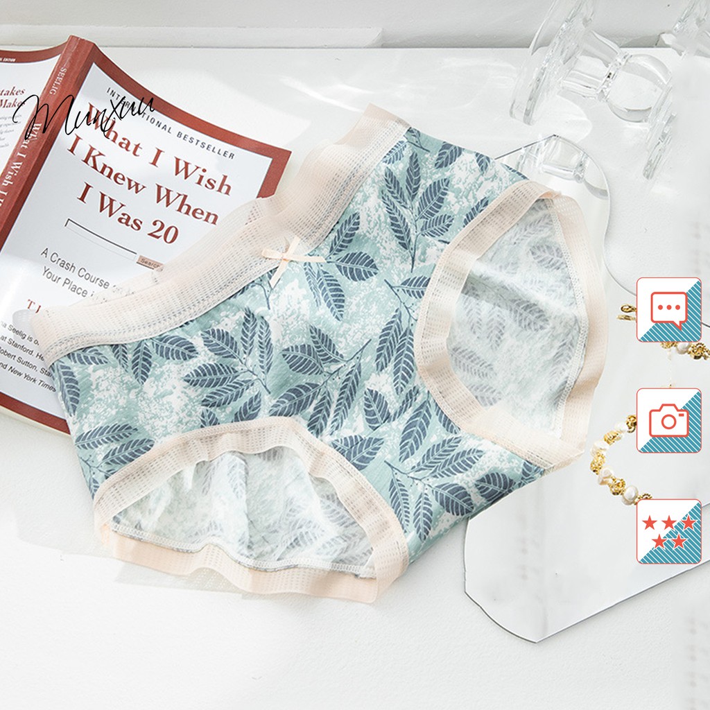 Quần lót nữ Cotton MUNXUU phối ren họa tiết trẻ trung, chất liệu co dãn mềm mại kháng khuẩn - QC74