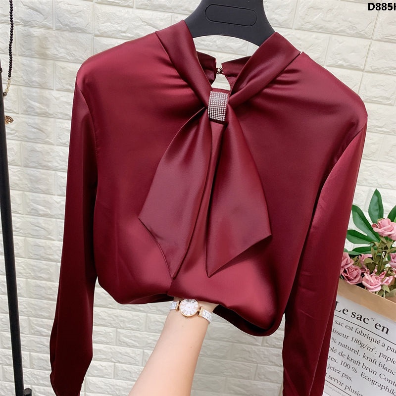 Áo Sơ Mi Chiffon Tay Dài Thắt Nơ Dáng Rộng Thời Trang Xinh Xắn Cho Nữ