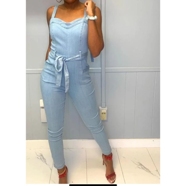 Jumpsuit yếm jean body Iris vnxk jum bò dáng dài form ôm phối dây belt buộc nơ denim xuất khẩu dư xịn