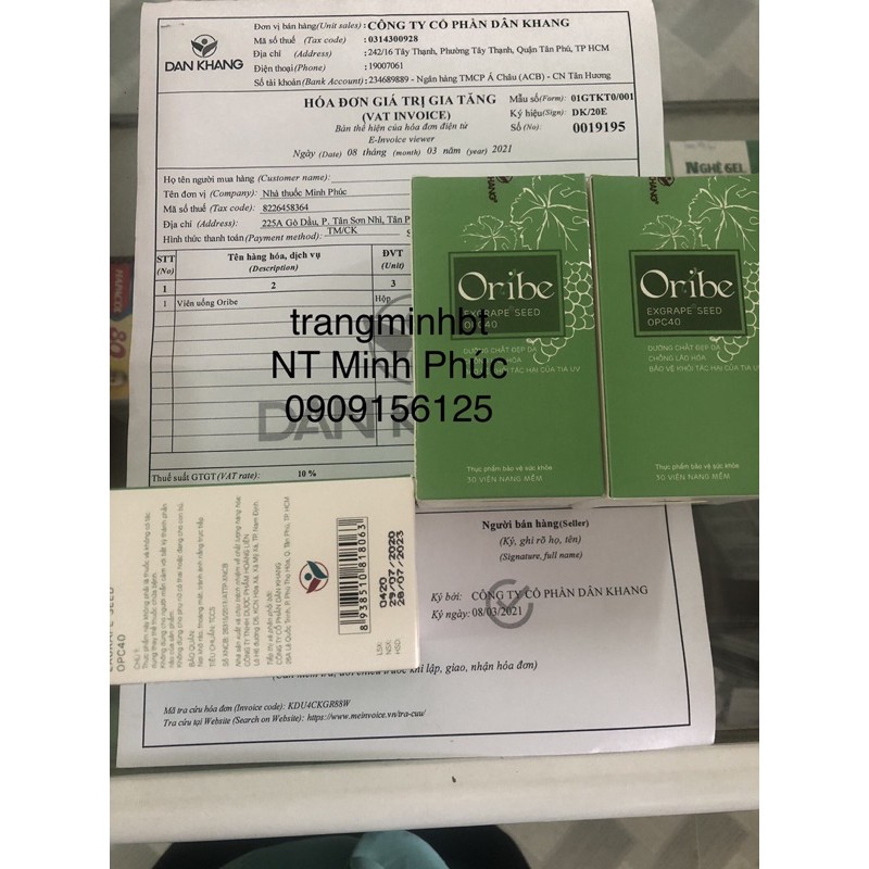 Viên Uống Đẹp Da, Mờ Nám, Chống Lão Hoá Da Oribe (chiết xuất từ hạt nho Pháp, nhau thai cừu, collagen, vitamin C, E )