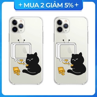 Ốp lưng Iphone 6S/6 Plus/7G/8G/X/Xs/11/12/....dẻo trong cạnh vuông hình Mèo TV