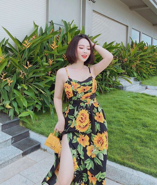 Đầm maxi hoa xẻ đùi