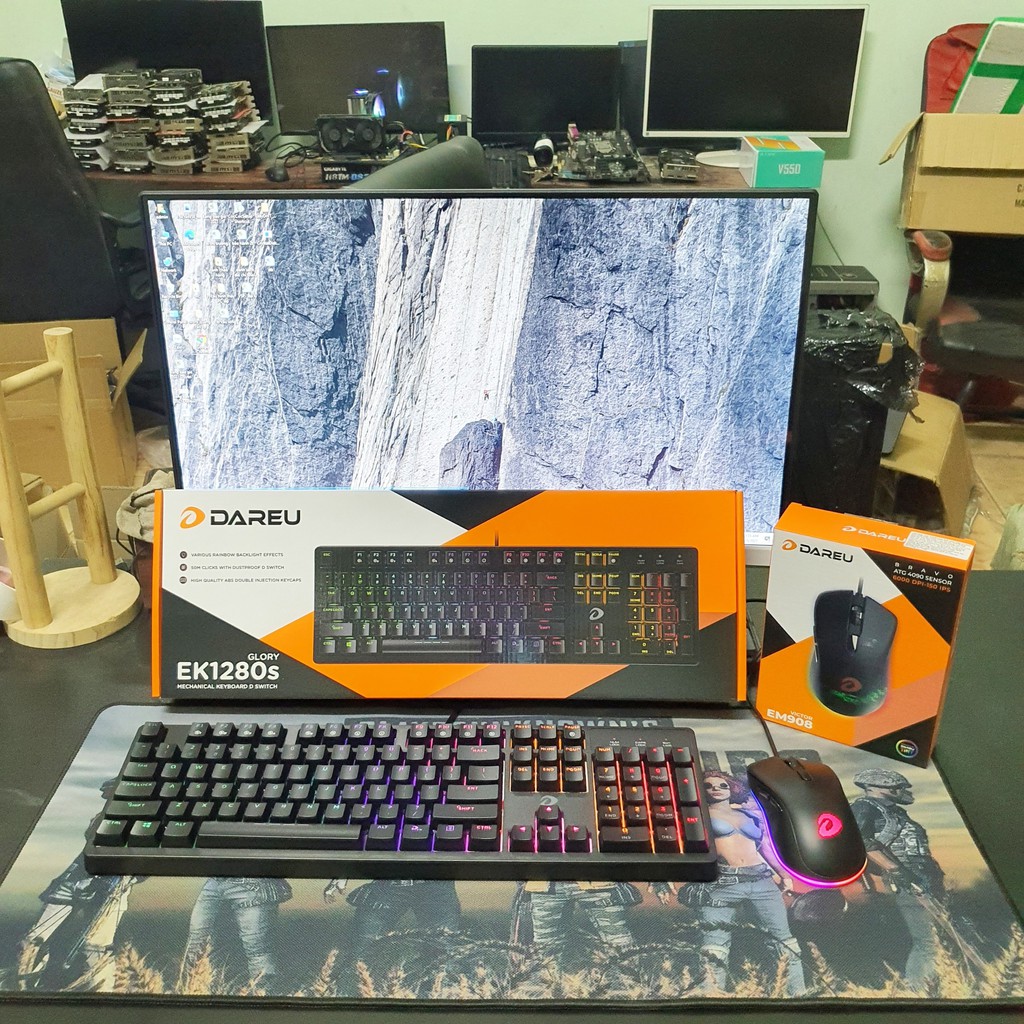 Combo gear chơi game cao cấp Dareu Bàn phím cơ EK1280s Chuột EM908 Led RGB  Tặng Bàn di 30*70*3ly - Máy Tính 2T