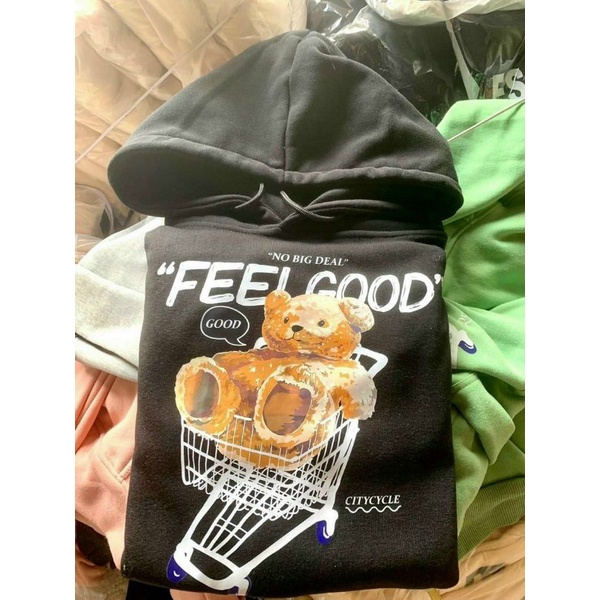 Áo Hoodie Nỉ Bông In Gấu FEEL GOOD Form Rộng Unisex Nam Nữ Couple Ulzzang XÙ của SixK Store Unisex