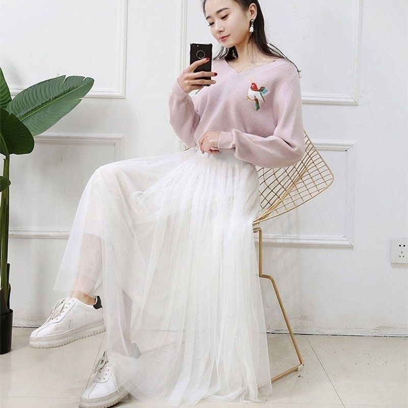 2020 mesh pleated skirt, high waist belt, thin A skirt, front wing skirt, half-length skirt | BigBuy360 - bigbuy360.vn