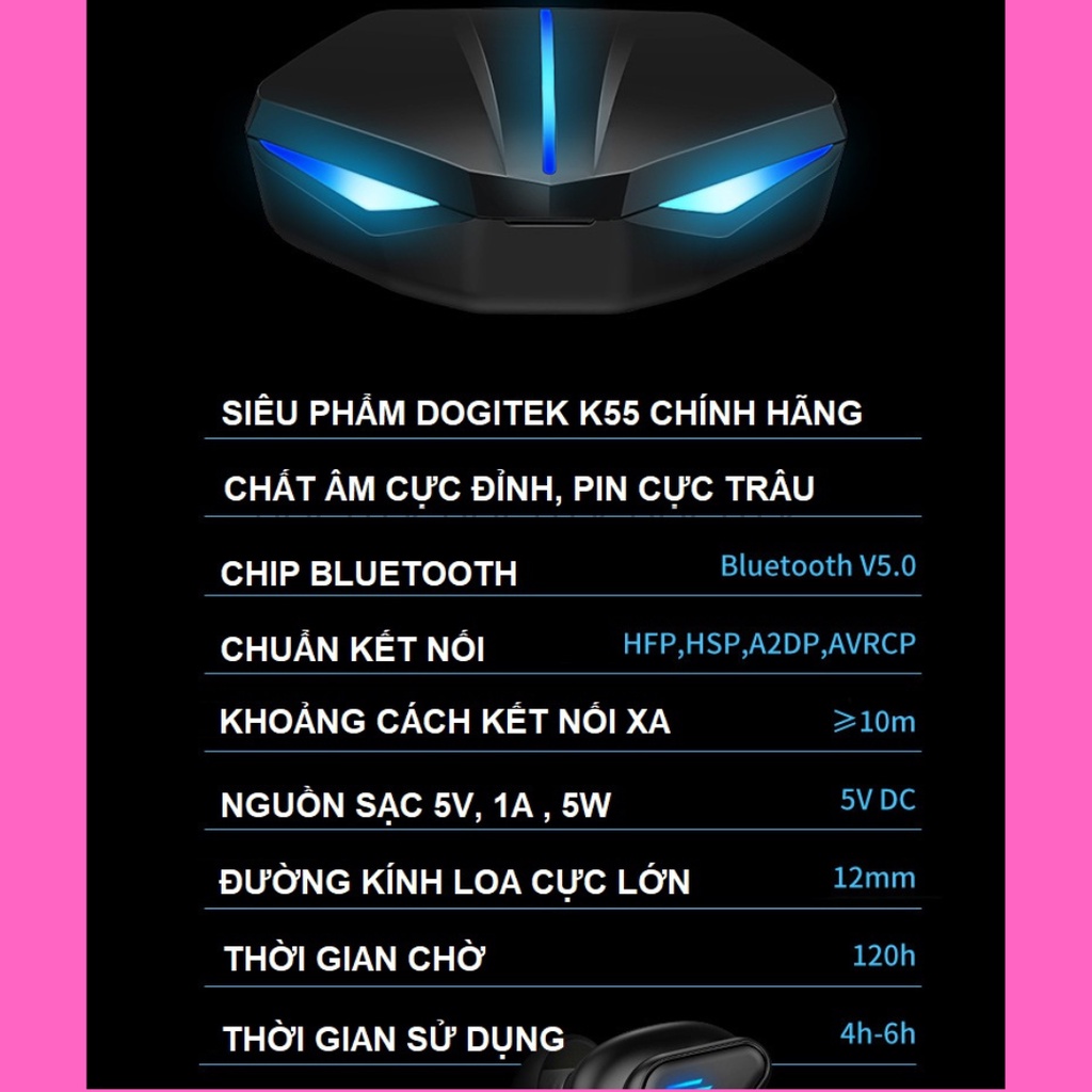 Tai nghe gaming bluetooth Dogitek K55 có bass căng 10D và thiết kế tinh tế