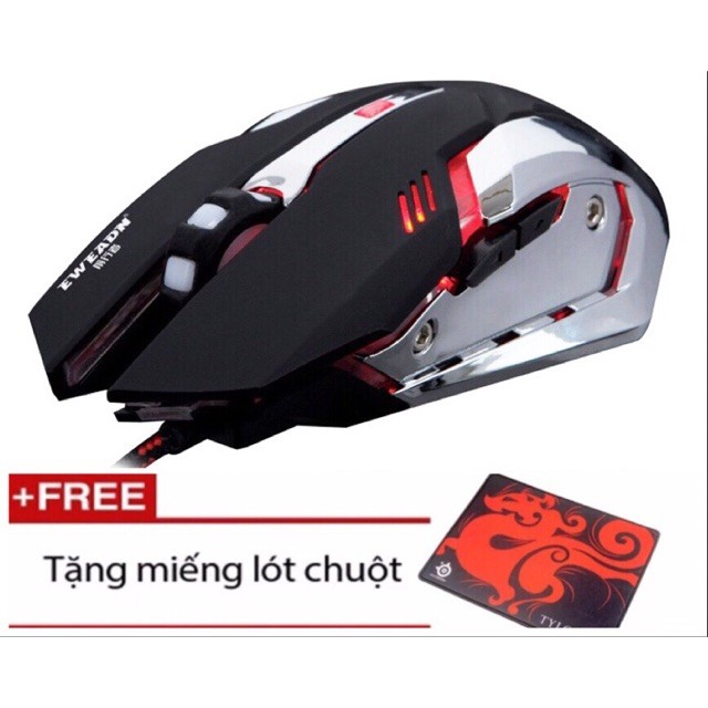 Chuột chuyên game 6D dây dù - LED 7 màu EWEADN T02 +Tặng Kèm Tấm Lót Chuột - VL