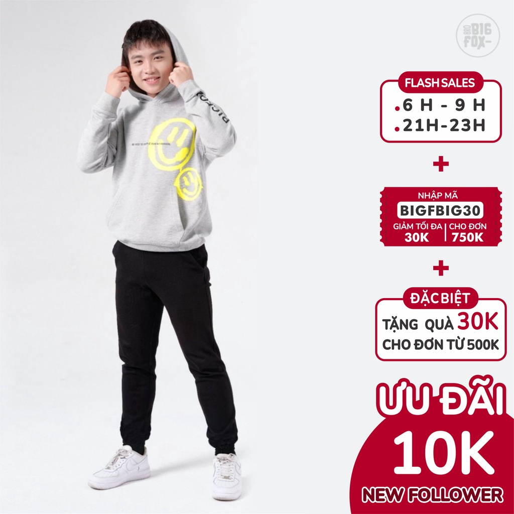 Áo khoác nam BIGFOX thu đông, áo hoodie nam tuổi teen dài tay hình mặt cười 45 - 65kg