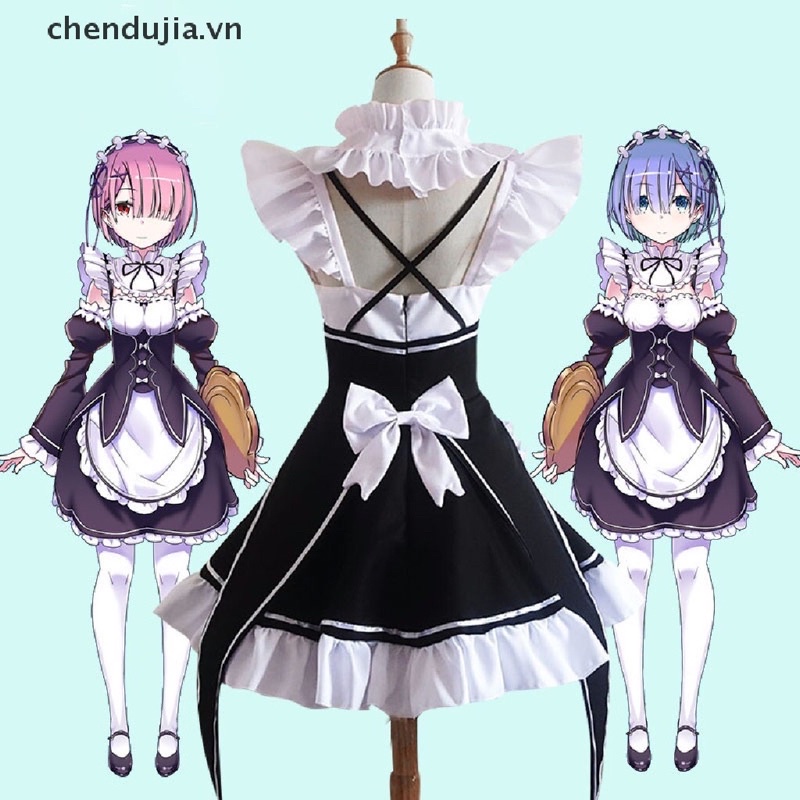 maid ram/rem. cosplay hầu gái, nhân vật hoạt hình,anime