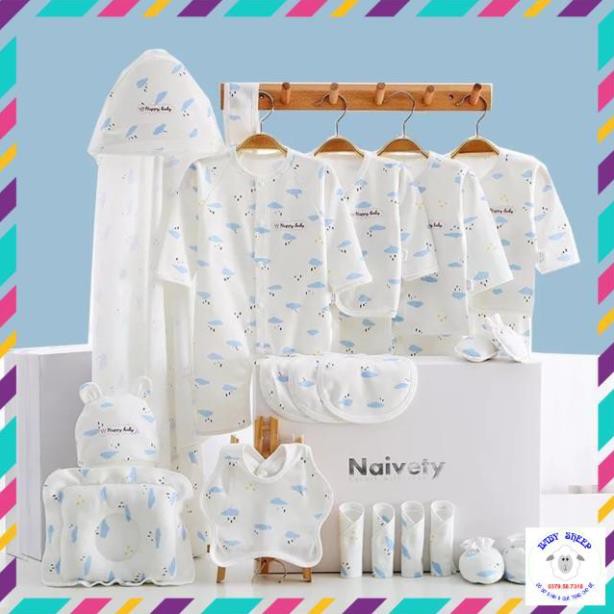 Set quà tặng sơ sinh 23 chi tiết họa tiết mây có túi xách hộp đựng quà sang chảnh (clip thật, ảnh thật)
