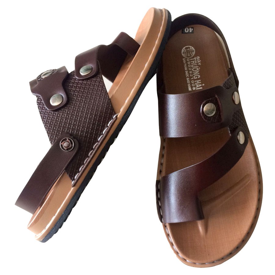 Xăng đan nam Trường Hải da bò thật màu nâu [HÌNH ẢNH THẬT]