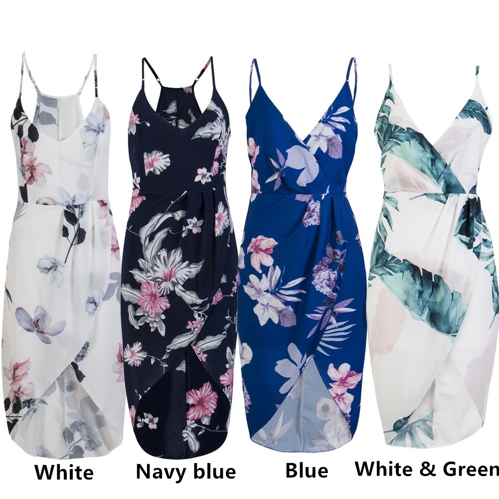 Đầm xòe hai dây in họa tiết hoa lá thời trang mùa hè dành cho nữ