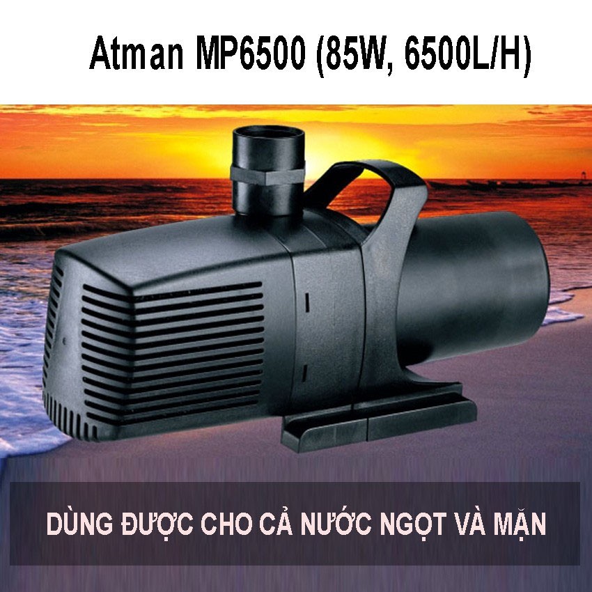 Máy bơm nước hồ cá, bể cá Atman MP 6500 (85w, 6500l/h) công suất lớn, loại tốt nhất (Đen)- BH Fish Mart