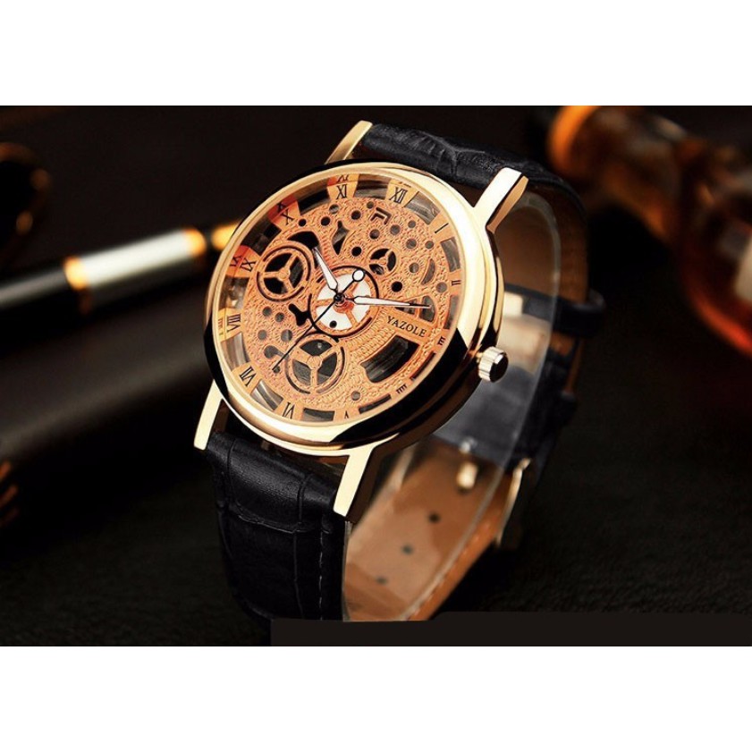 Đồng hồ nam YAZOLE giả cơ cực chất dây da mềm đeo êm tay chống nước tốt YGC01