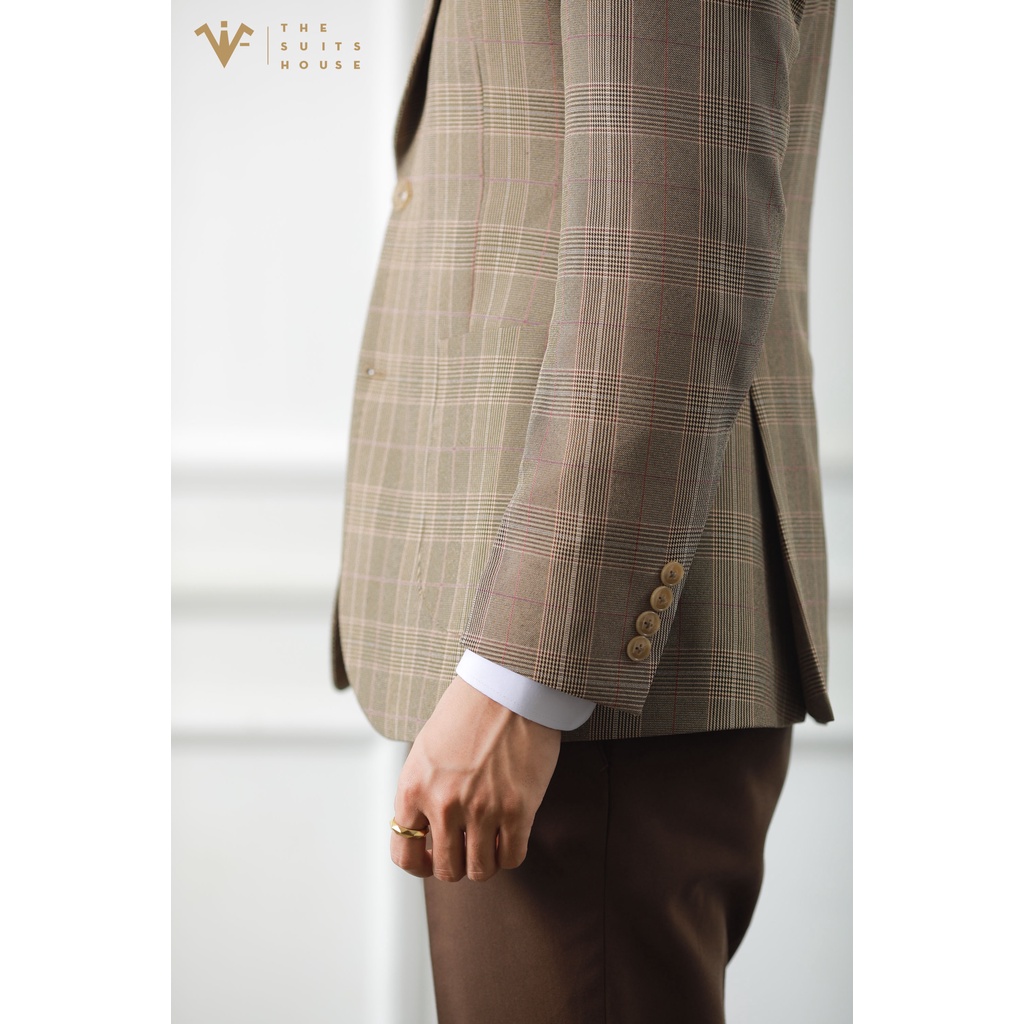 Vest nam THE SUITS HOUSE  nâu kẻ ô áo blazer vest suit quần tây, 2 khuy túi đắp, satorial, chất CASHMERE, chuẩn form