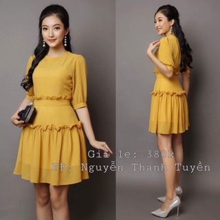Đầm lụa xoè nhún bèo duyên dáng