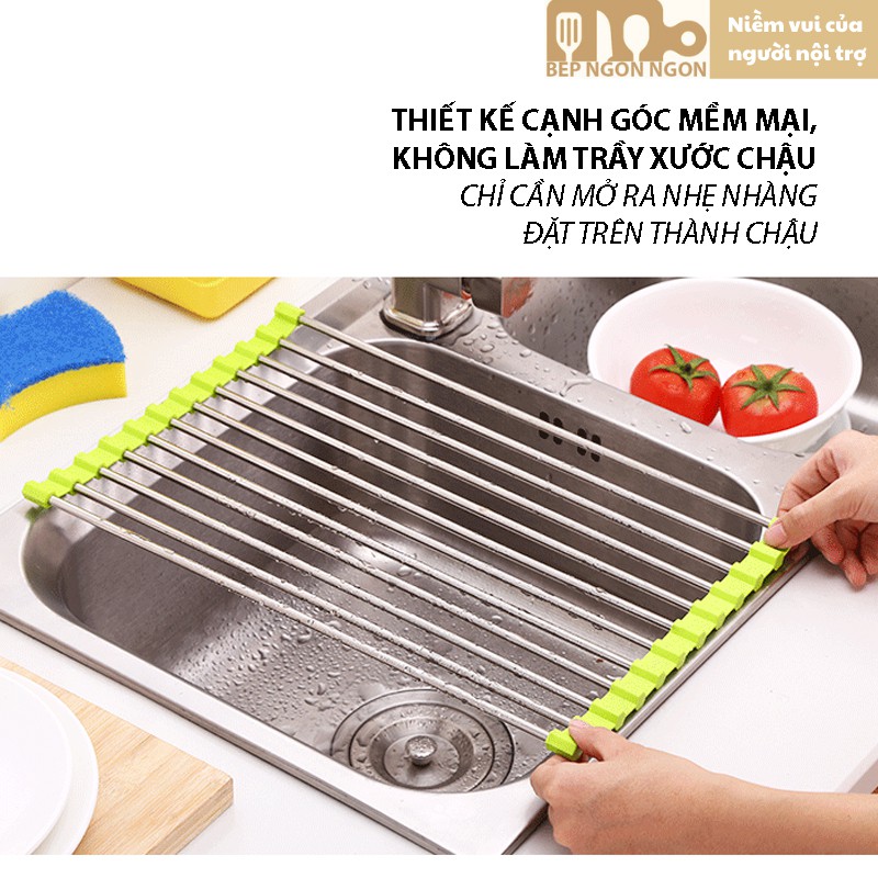 Giá để ráo nước cho bồn rửa chén inox gác bồn rửa bát đa năng_BEP NGON NGON