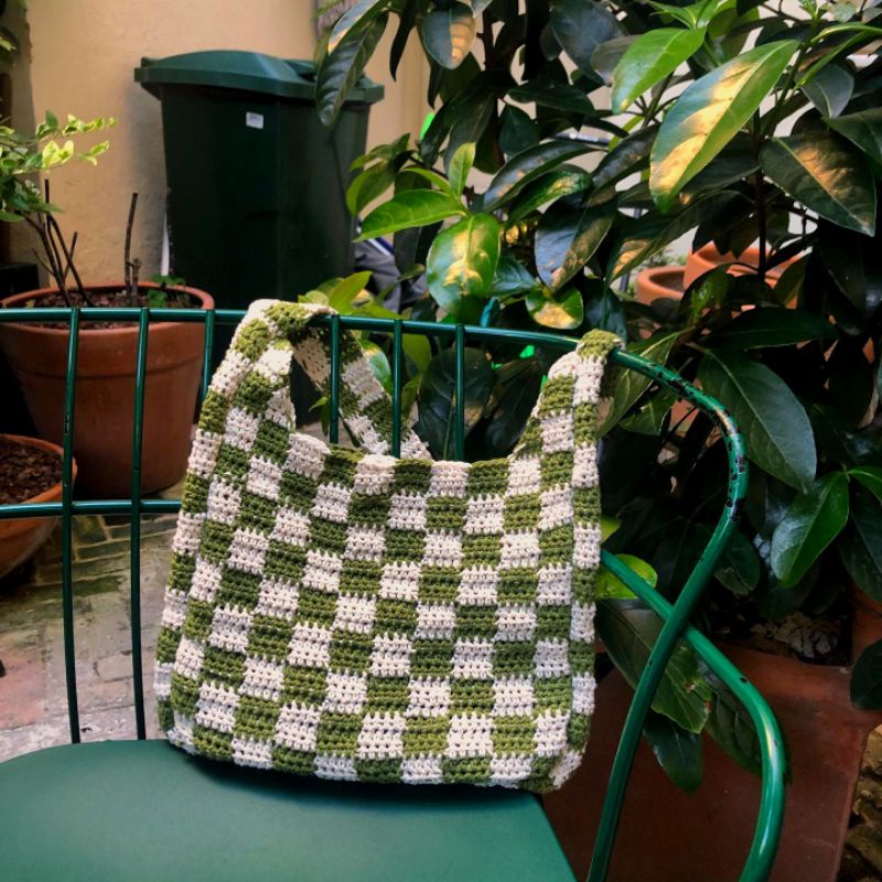 Túi len caro 2 màu handmade - Checkered Handbag 2 size