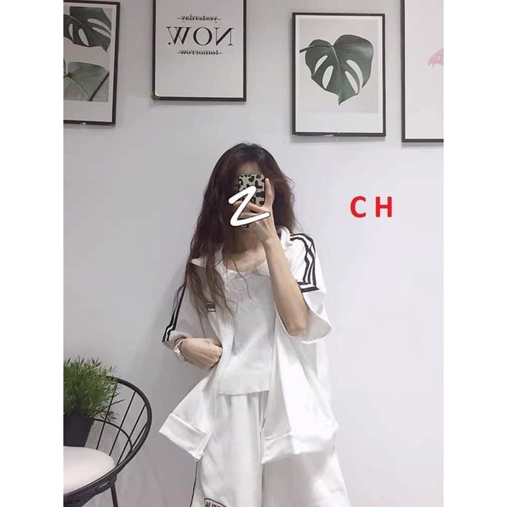 Bộ thể thao nam nữ unisex- sét áo cộc tay kèm quần đùi 3 sọc kéo khóa phong cách ULZZANG hàn quốc