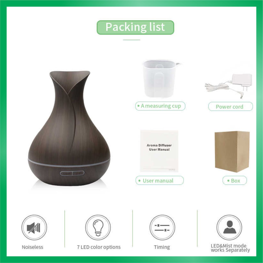 Máy khuếch tán tinh dầu hình hoa Tulip, dung tích 400ml, có đèn led đổi màu, tặng kèm chai tinh dầu sả chanh 10 ml