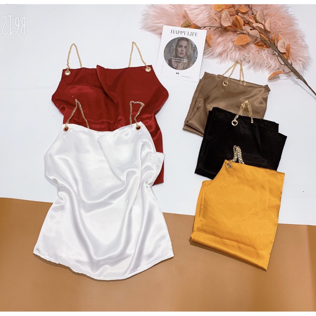 [Mã FAMAYWA giảm 10K đơn 50K] Áo 2 dây phi lụa cổ đổ dây xích khoen tròn cực xinh xinh | BigBuy360 - bigbuy360.vn